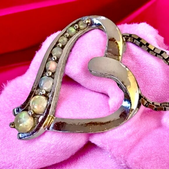Vintage Necklace Sterling Silver Heart Pendant Aurora Borealis Rhinestone PAS - Picture 15 of 15